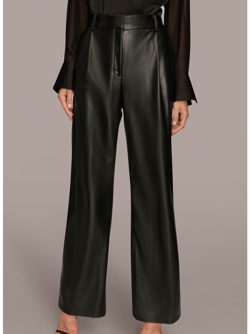 Donna Karan Black Faux Leather Wide-Leg Trousers